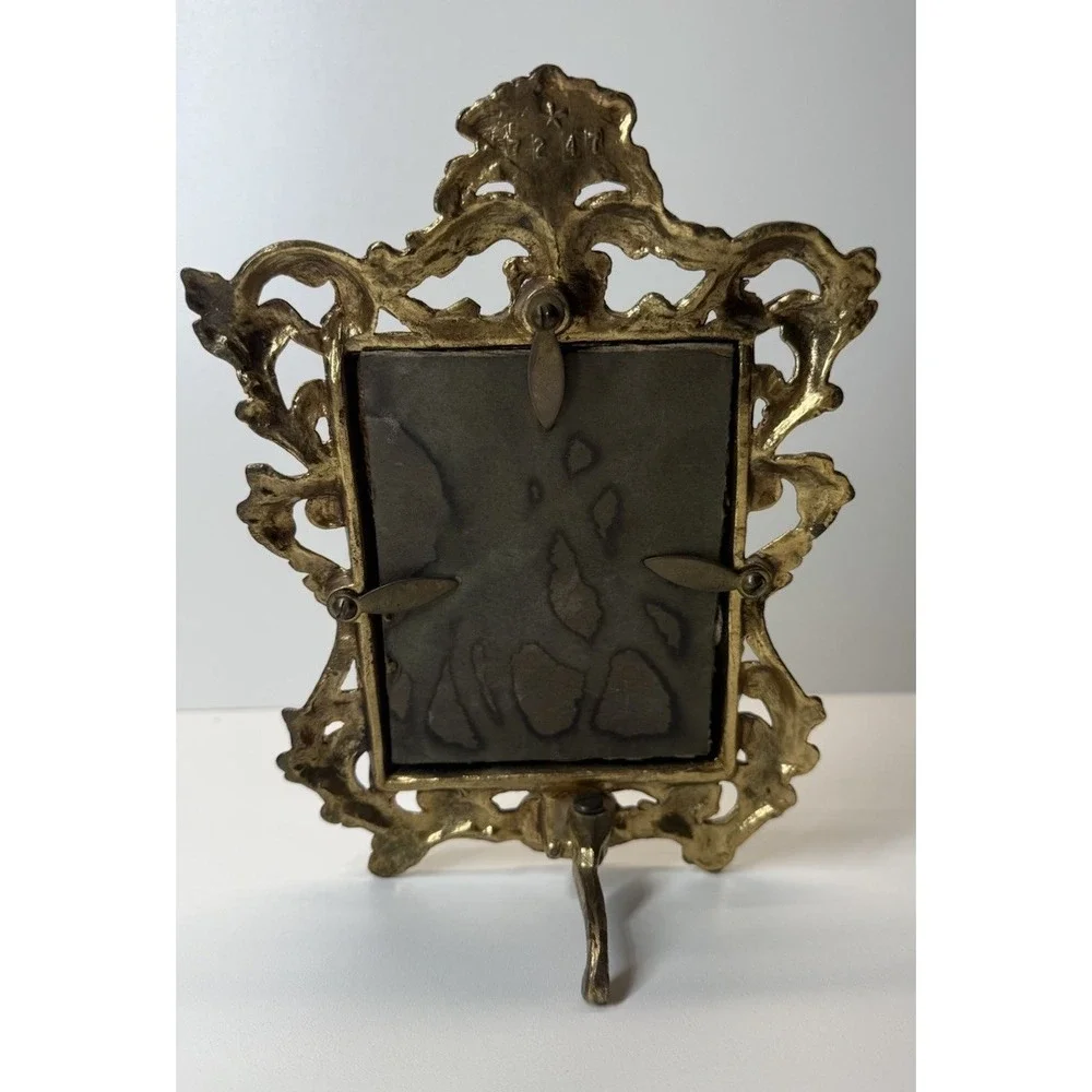 Vtg Gold‎ Vanity Mirror Ornate Rococo Hollywood Regency Tabletop Easel Baroque